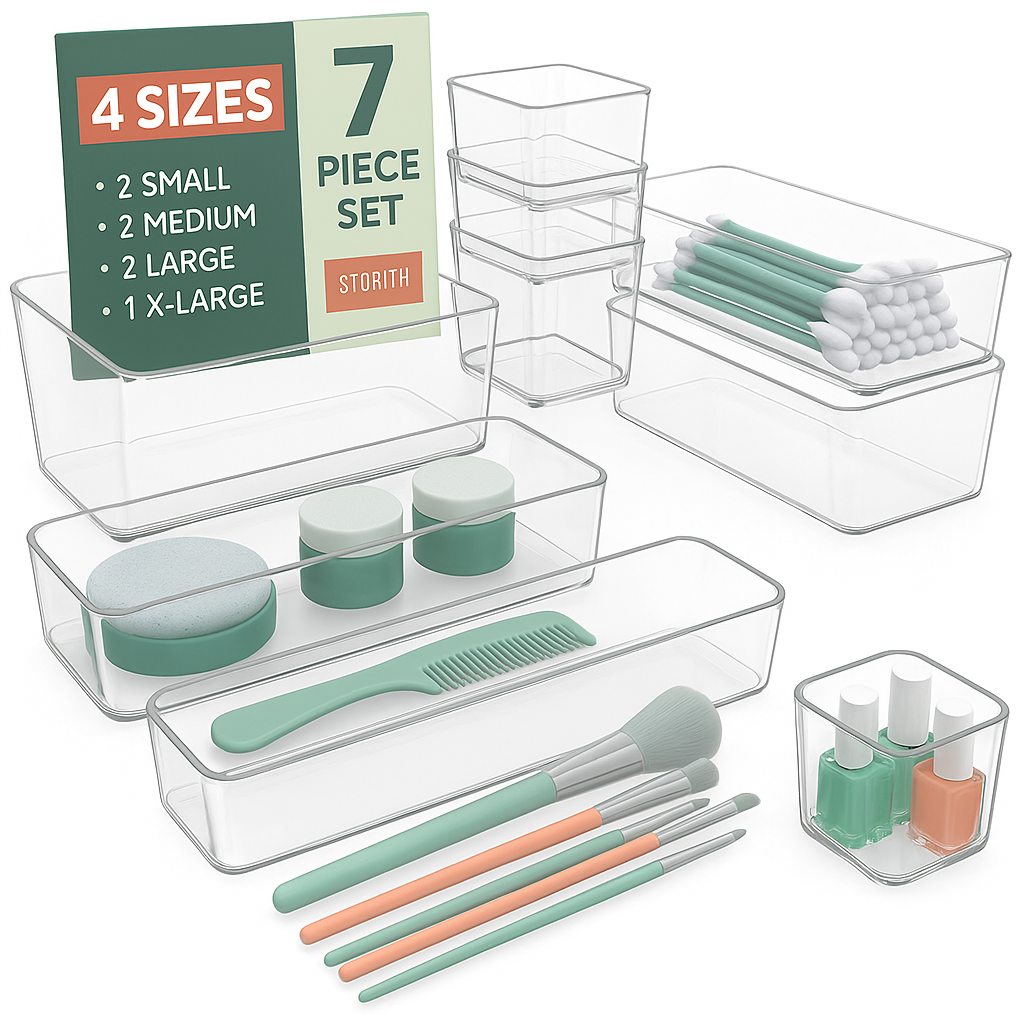 Trayo™ Premium Clear Drawer Organizer Set (7Pcs)